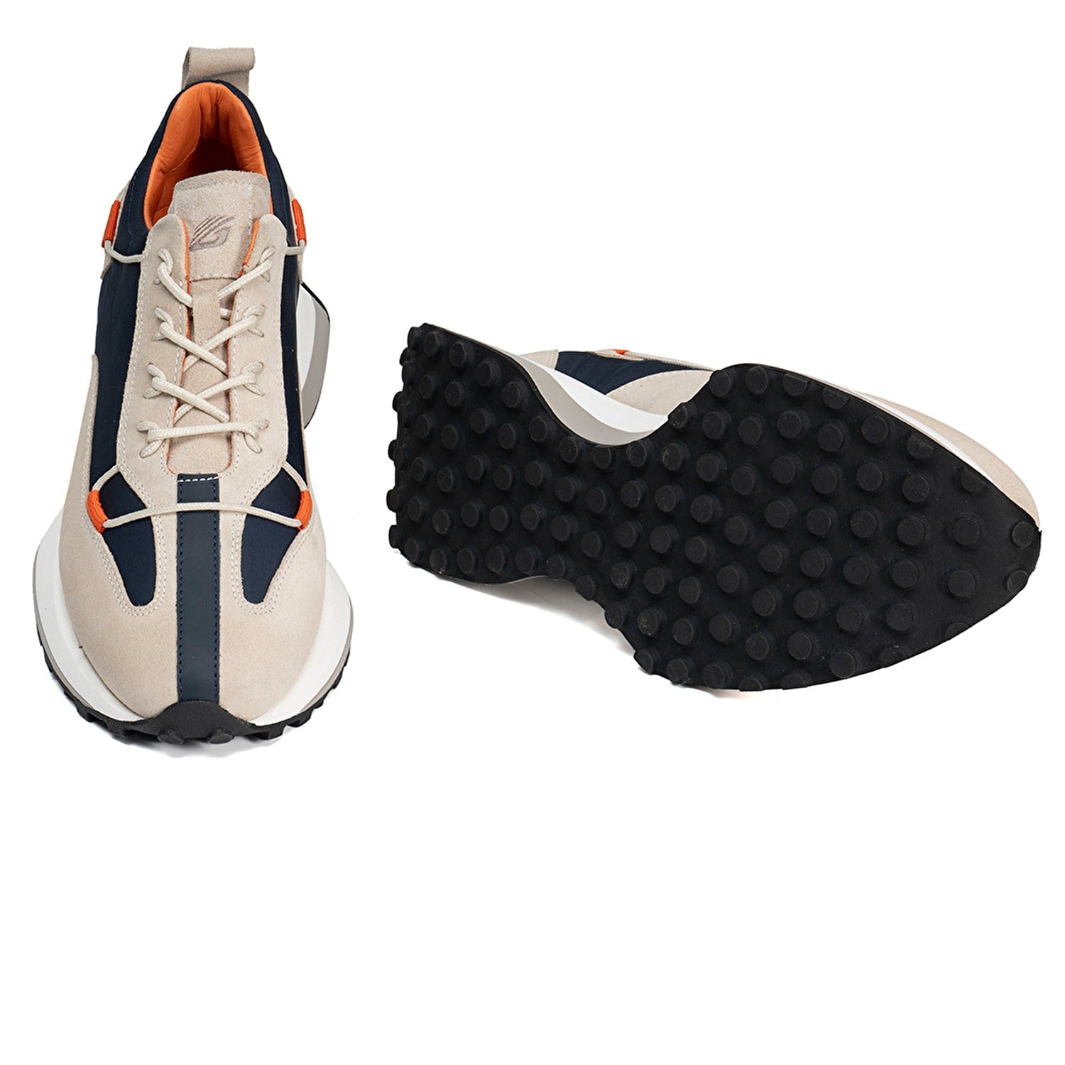 High Heel Sneakers-15821 Bone Navy Blue