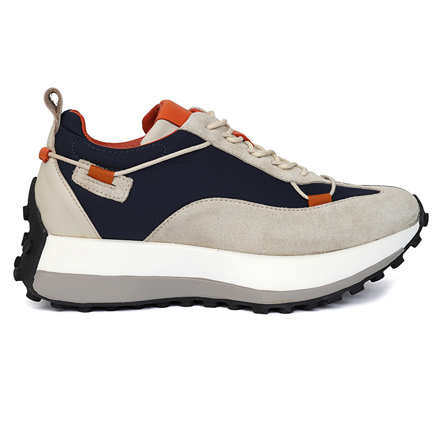 Mixed Fabric Colorful Sneakers Bone-Navy