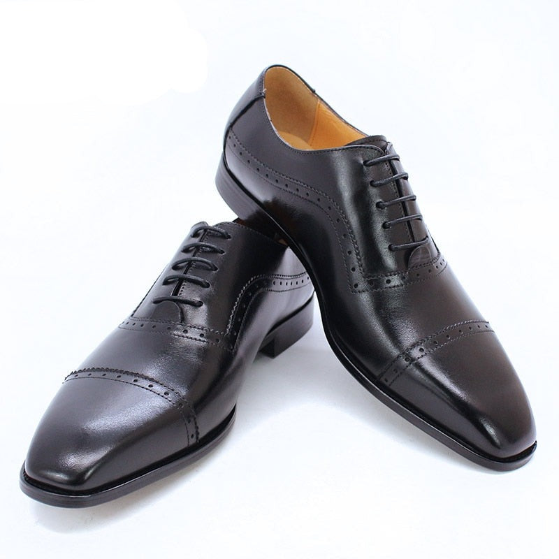 Black Brown Classic Cap Toe Lace Up Formal Shoes