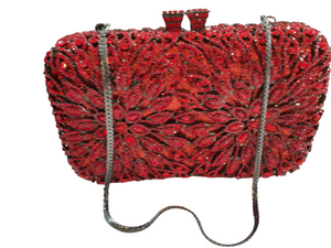 CHIC CRYSTAL FLORAL PURSE-RED