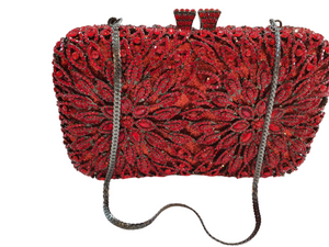 CHIC CRYSTAL FLORAL PURSE-RED