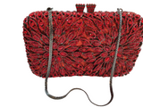 CHIC CRYSTAL FLORAL PURSE-RED