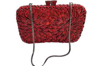 CHIC CRYSTAL FLORAL PURSE-RED