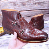 Slip On Double Monk Ankle Boots
