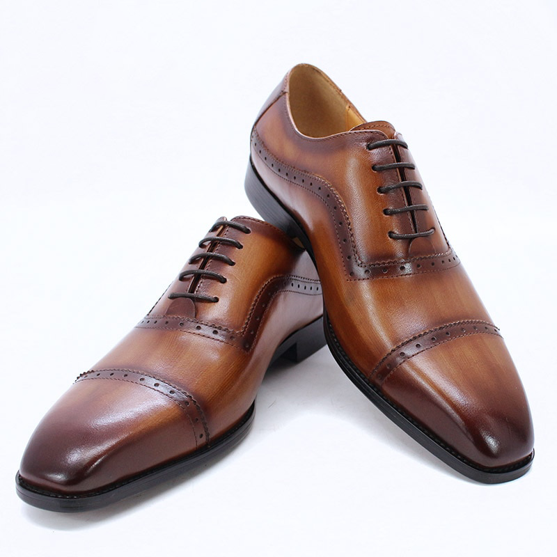 Black Brown Classic Cap Toe Lace Up Formal Shoes