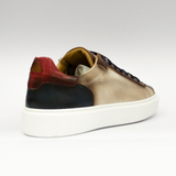REAL PREMIUM LEATHER CRUST LEGNO + BIANCO ITALIAN FASHION SNEAKERS- MADE IN ITALY