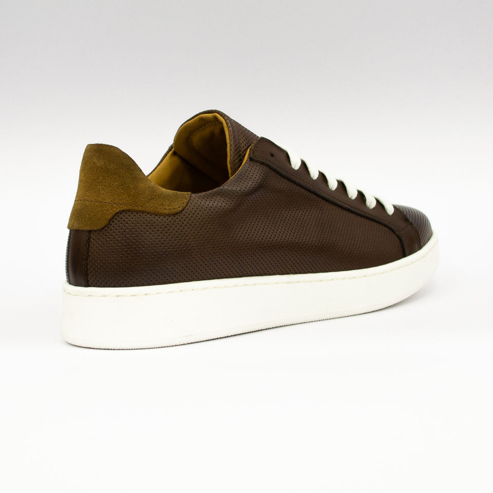 REAL PREMIUM LEATHER FASHION SNEAKERS (ANIL BROWN MICROFORATO + CAM. TABACCO.)- MADE IN ITALY.