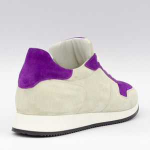 REAL PREMIUM LEATHER FASHION SNEAKERS ( SUEDE BEIGE PLUS PURPLE)- MADE IN ITALY