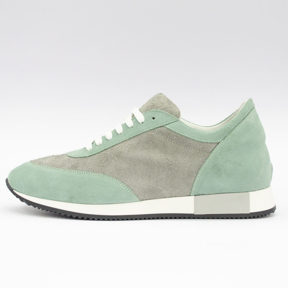 REAL PREMIUM LEATHER-FASHION SNEAKERS (SUEDE GREEN PLUS NYLON)- MADE IN ITALY.