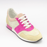 REAL PREMIUM LEATHER FASHION SNEAKERS ( SUEDE BEIGE PLUS PURPLE)-MADE IN ITALY
