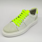 REAL PREMIUM LEATHER FASHION SNEAKERS (CAM. BIANCO + VITE. MICROFORATO + FLUO G)- MADE IN ITALY