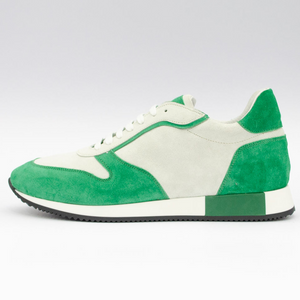 REAL PREMIUM LEATHER FASHION SNEAKERS STYLE (SUEDE GREEN PLUS BEIGE)- MADE IN ITALY.