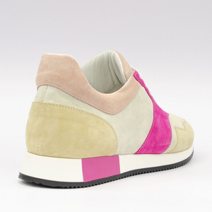 REAL PREMIUM LEATHER FASHION SNEAKERS ( SUEDE BEIGE PLUS PURPLE)-MADE IN ITALY