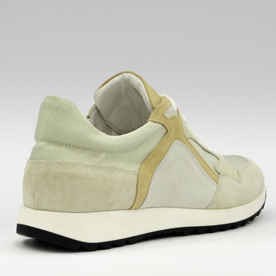MIXED MATERIALS BEIGE FASHION SNEAKERS MADE IN ITALY REAL PREMIUM LEATHER.