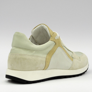 MIXED MATERIALS BEIGE FASHION SNEAKERS MADE IN ITALY REAL PREMIUM LEATHER.