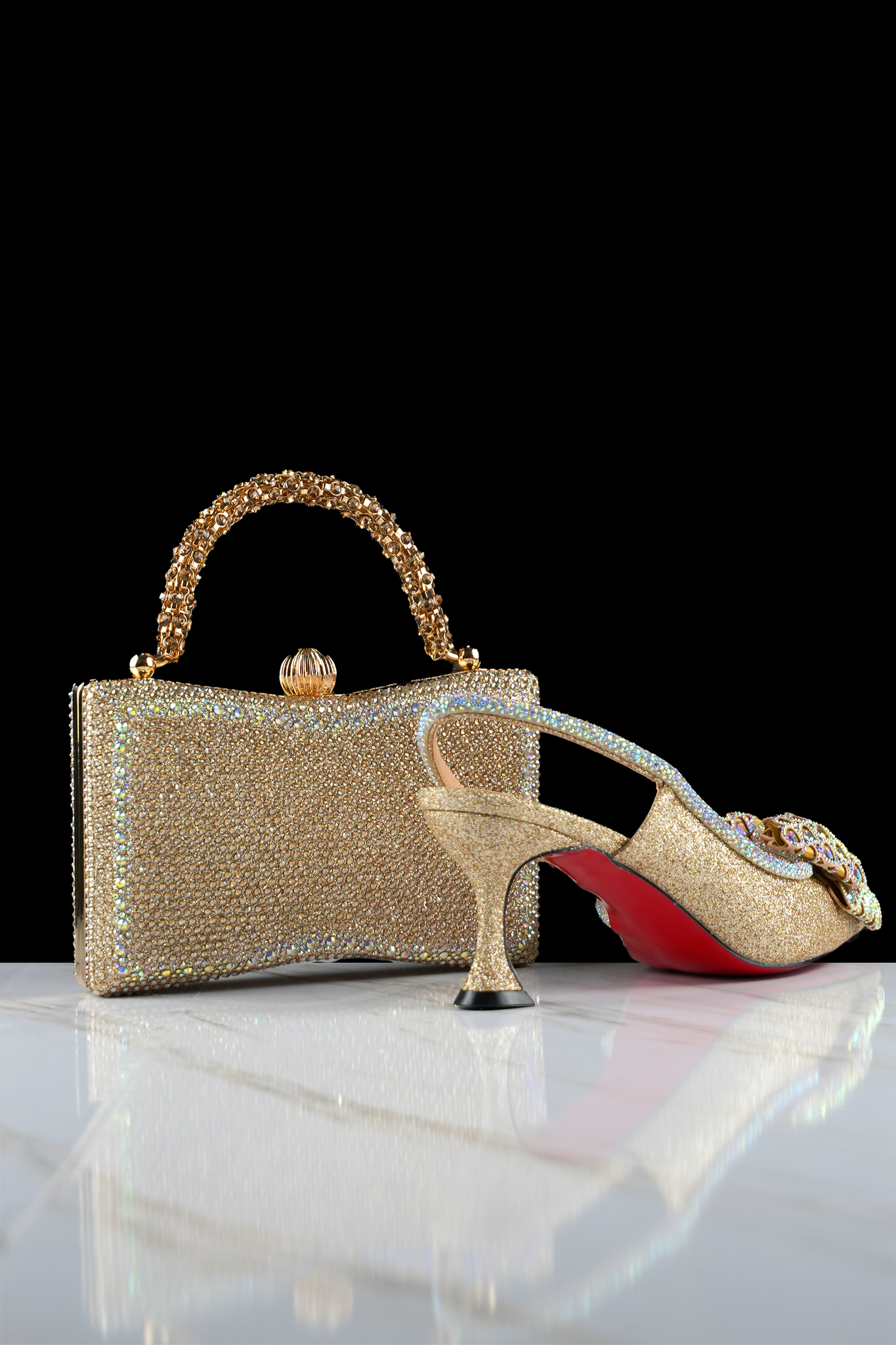Fashion Pointed Heels Italian Bag and Shoe Set - Gold