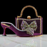 Fashion Pointed Heels Italian Bag and Shoe Set - Purple