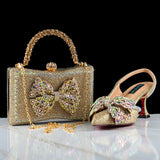 Fashion Pointed Heels Italian Bag and Shoe Set - Gold