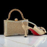 Fashion Pointed Heels Italian Bag and Shoe Set - Gold