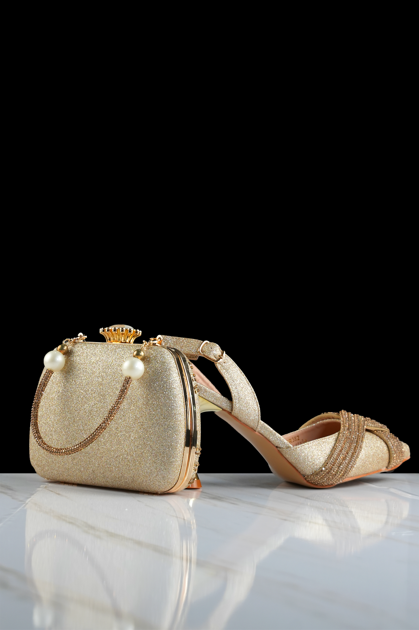 Fuchsia Three-Dimensional Bag High Heels Shoes - Gold