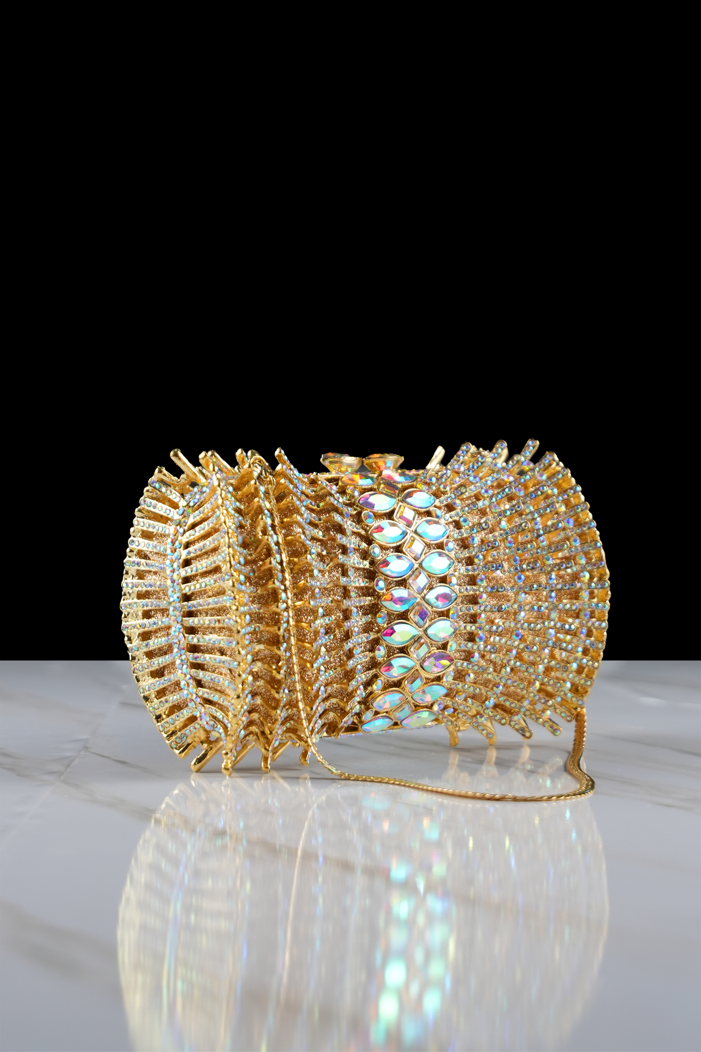 Women Diamonds Clutches Rhinestone Bag Flower - Gold