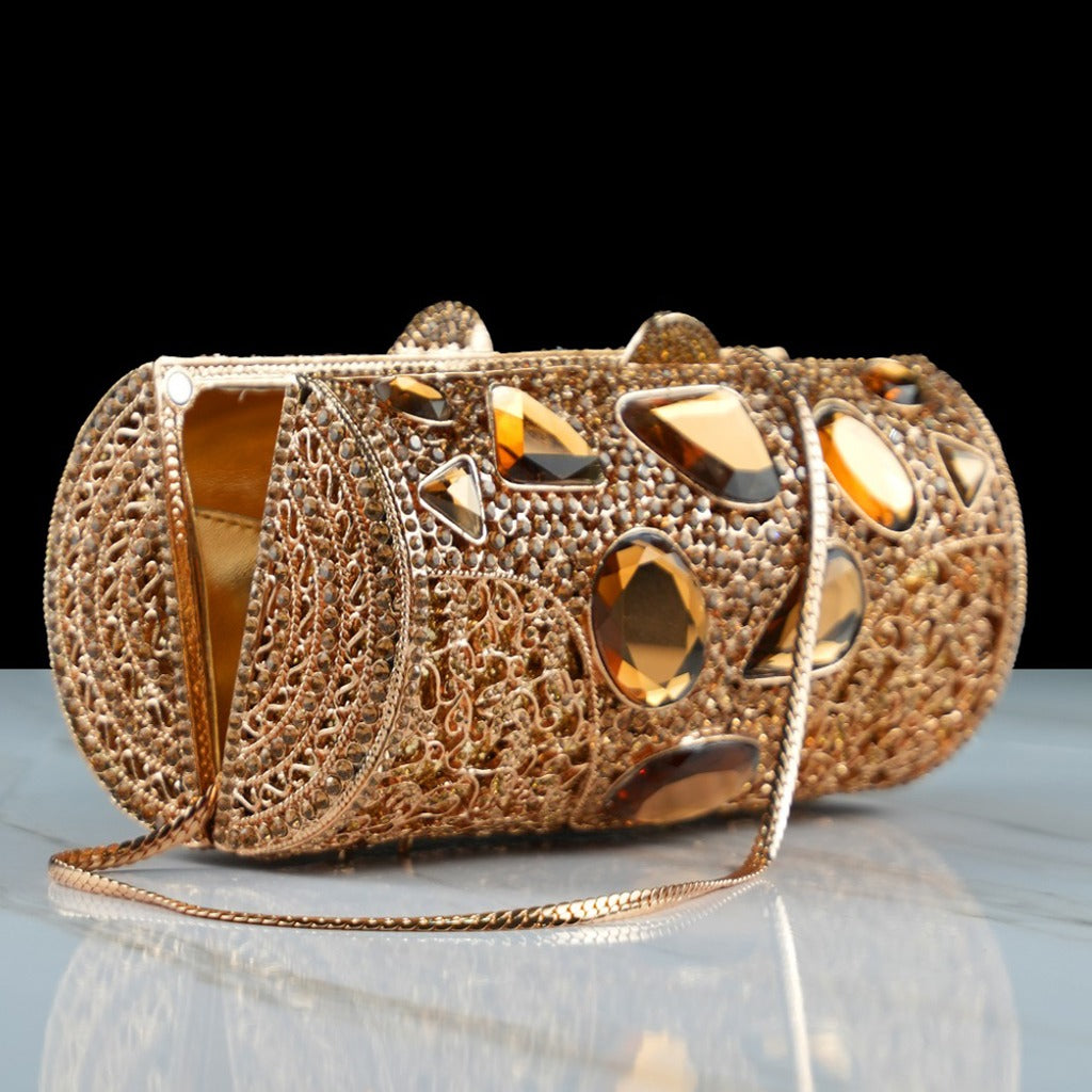 OPULENT COUTURE CYLINDER CLUTCH ROSE GOLD