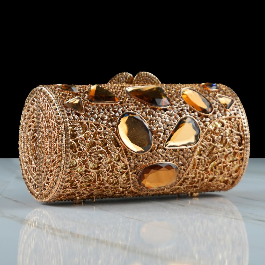OPULENT COUTURE CYLINDER CLUTCH ROSE GOLD