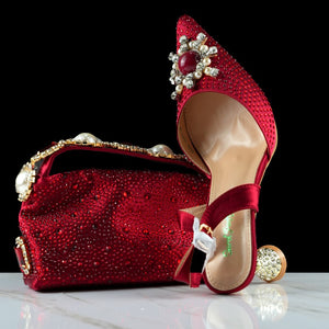 Elegant Exquisite High Heel and Clutch Bag set - Wine