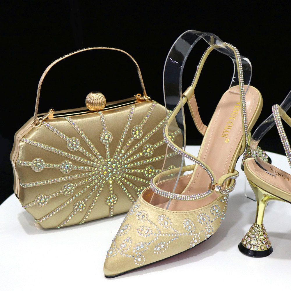 Bellagio Italian Shoes and Bag - Gold