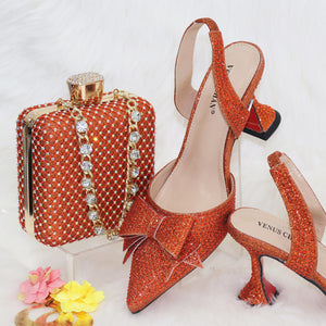 Bridal High Heels Bow Shoes and Bag Set