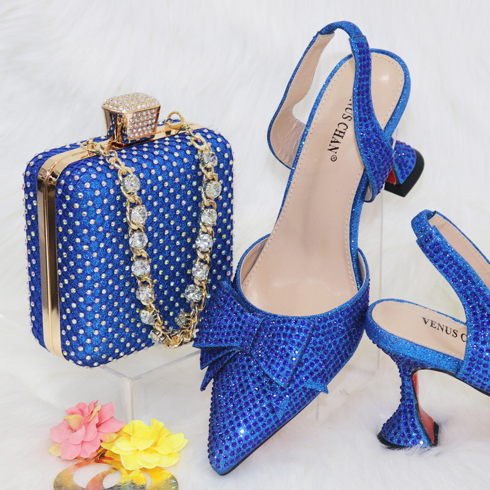 Bridal High Heels Bow Shoes and Bag Set