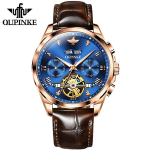 OUPINKE Genuine Leather Strap Blue Watch