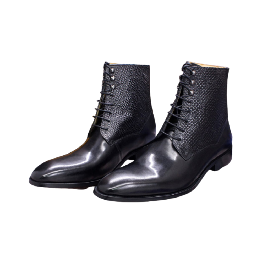 Lace Up Snake Print Ankle Boots