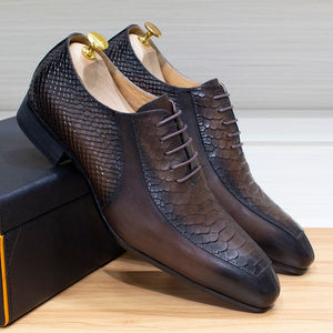 Classic Lace Up Men's Oxfords Genuine Leather Snake Pattern Office Wedding Formal Shoes