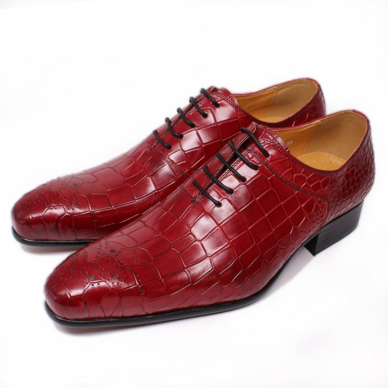 Crocodile Print Lace Up Toe Office Wedding Formal Dress Oxford Shoes