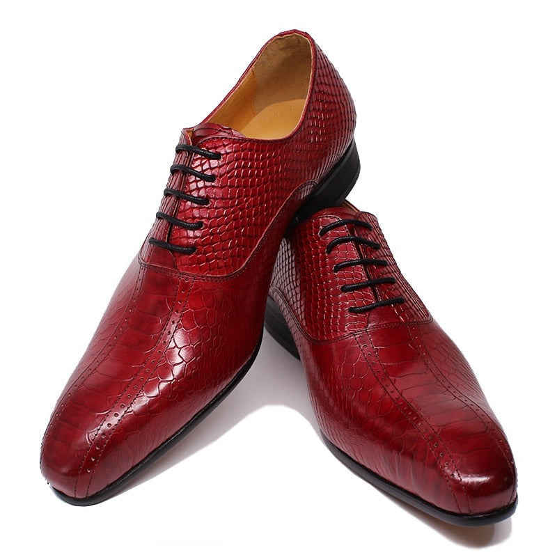Pointed Toe Snake Prints Oxford Shoes Men