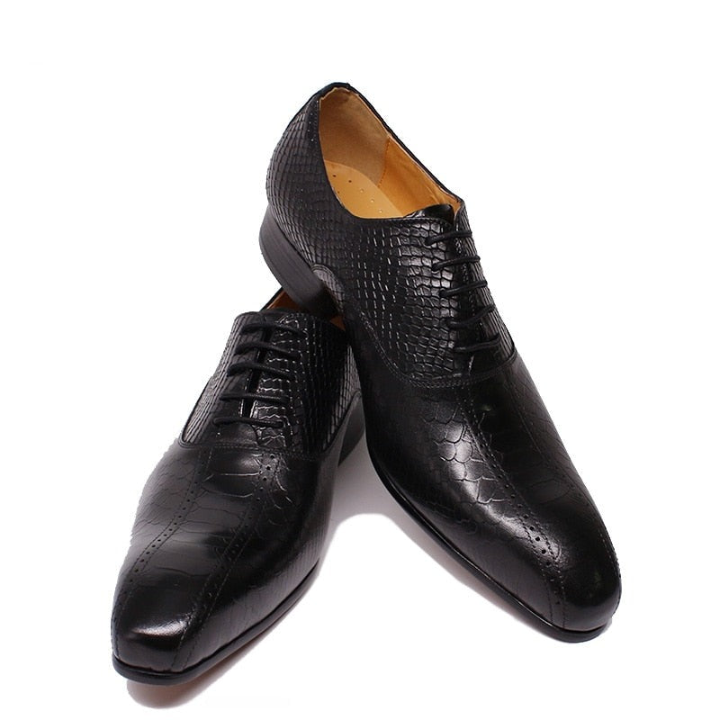 Pointed Toe Snake Prints Oxford Shoes Men