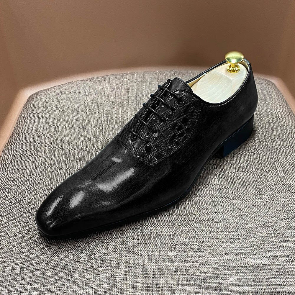 Oxford Genuine Cow Leather Pointed Toe Lace Up Men Shoes