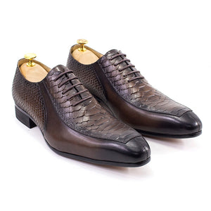Classic Lace Up Men's Oxfords Genuine Leather Snake Pattern Office Wedding Formal Shoes