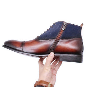 Luxury Suede patchwork Leather Basic Boots