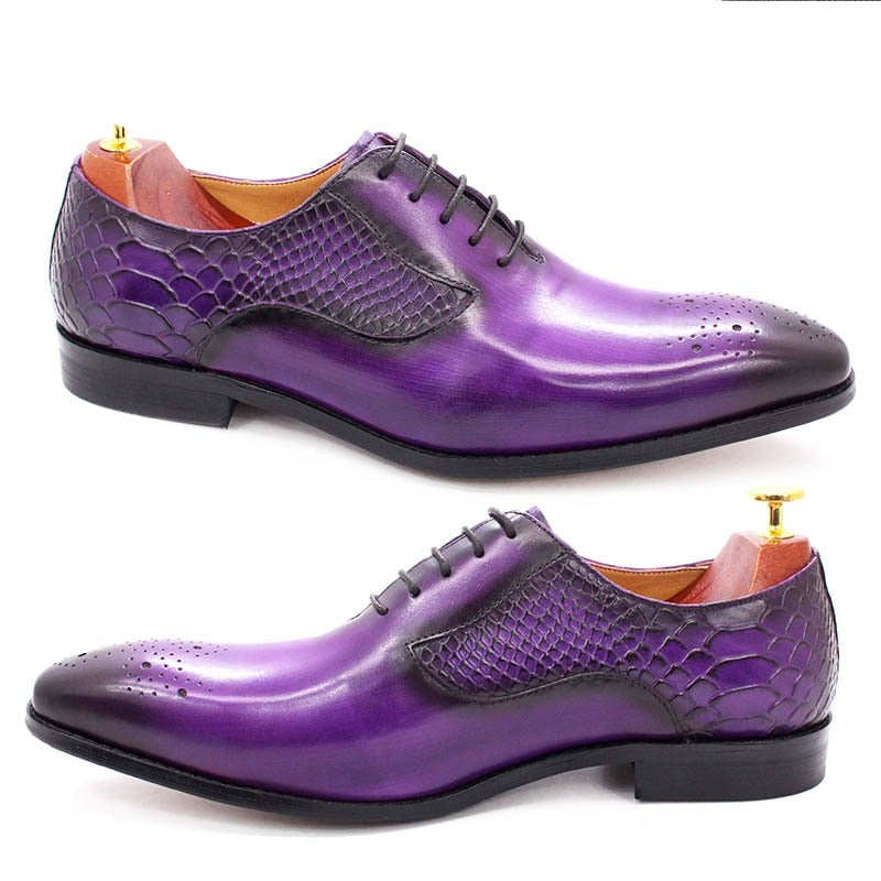Prints Lace Up Black Purple Wedding Office Men Dress Leather Shoes