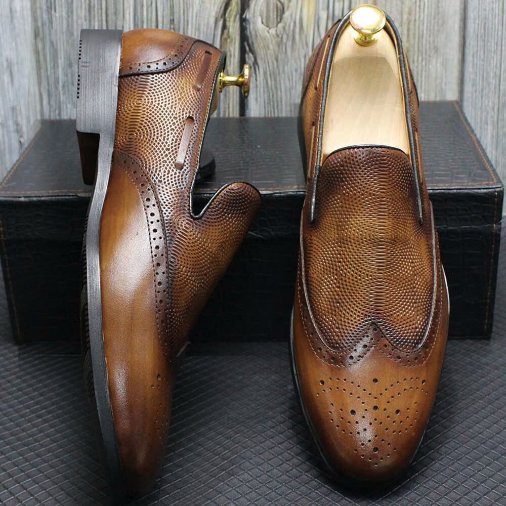 Luxury Mens Loafers Genuine Leather Slip on Office Wedding Dress Shoes