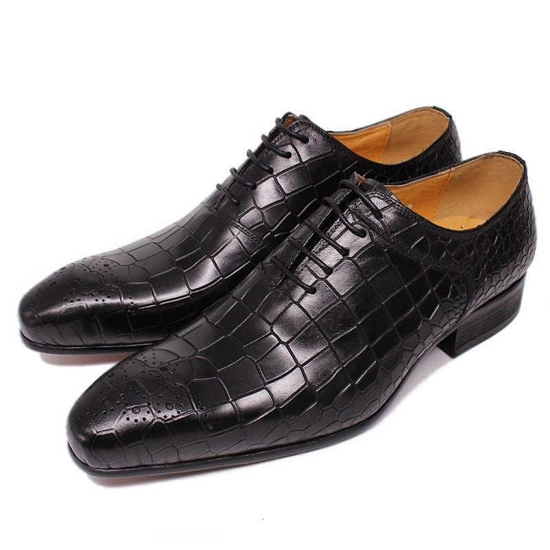 Crocodile Print Lace Up Toe Office Wedding Formal Dress Oxford Shoes