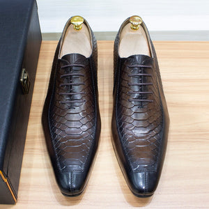 Classic Lace Up Men's Oxfords Genuine Leather Snake Pattern Office Wedding Formal Shoes