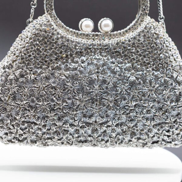 SPARKLE SOIREE HANDHELD POUCH CLUTCH-SILVER