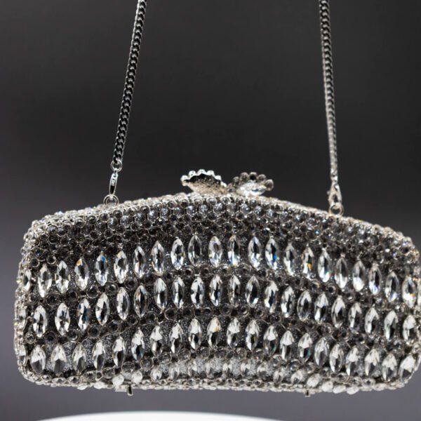 ORNATE OPAL DUFFLE CLUTCH-SILVER