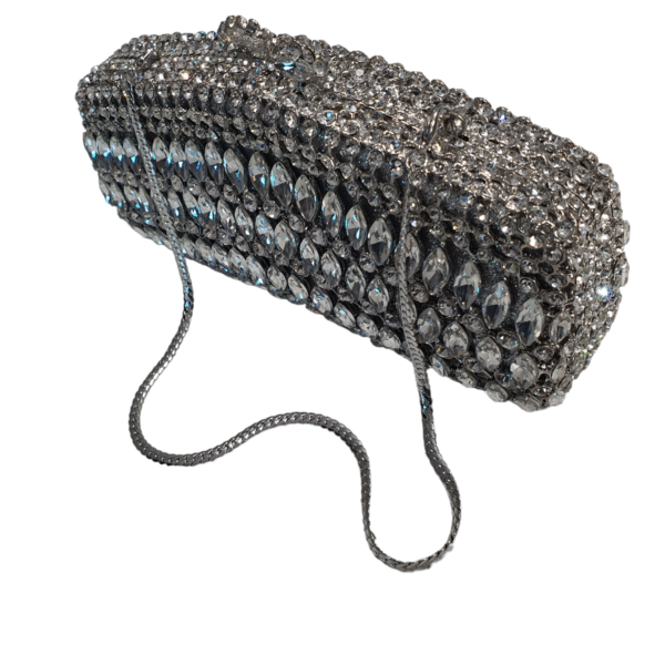 ORNATE OPAL DUFFLE CLUTCH-SILVER