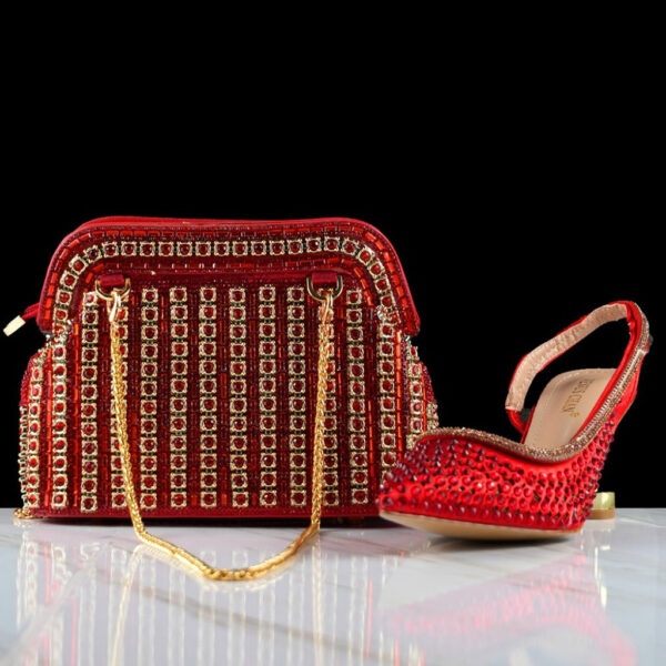 Stiletto  High Heels Pointed Shoes and bag - Red