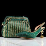 Stiletto  High Heels Pointed Shoes and Bag - Green