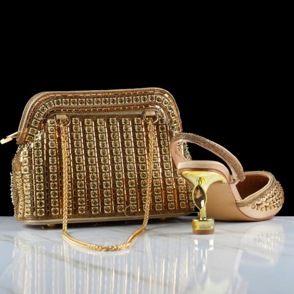 Stiletto  High Heels Pointed Shoes and bag - Gold